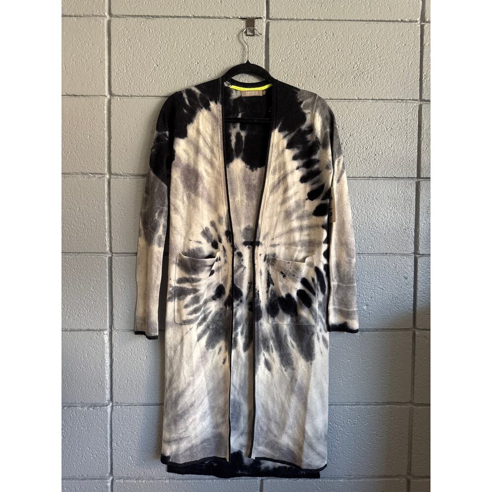 NWT Brodie Florence Black Mix Cashmere Tie Dye Long Cardigan size XS
